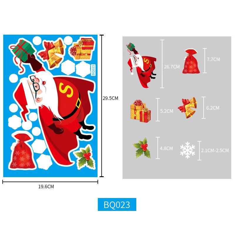 Christmas Showcase Glass Stickers, 3PCs Snowflake Bell Elk Double-Sided Static Sticker