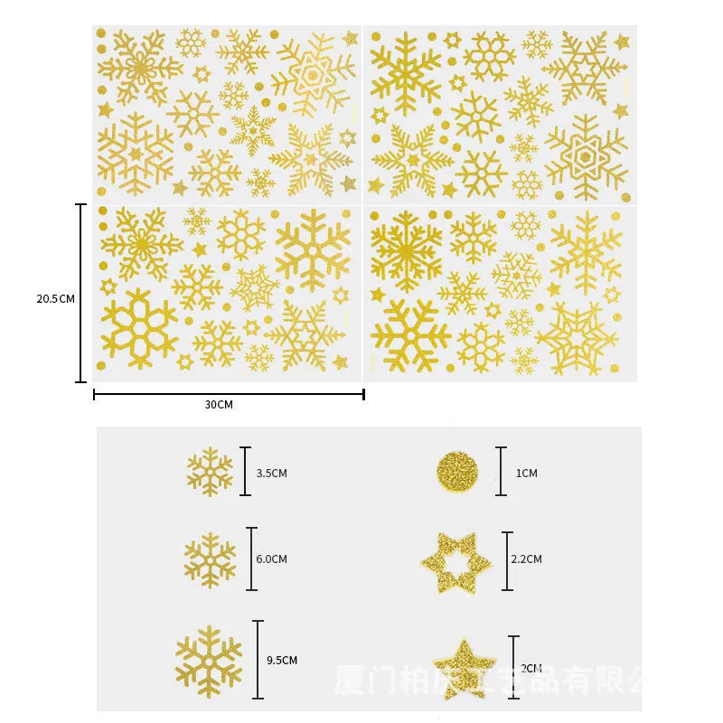 Christmas Showcase Glass Stickers, 3PCs Snowflake Bell Elk Double-Sided Static Sticker