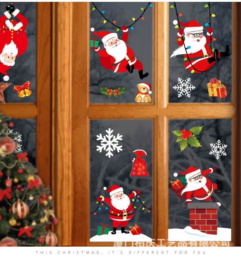 Christmas Showcase Glass Stickers, 3PCs Snowflake Bell Elk Double-Sided Static Sticker