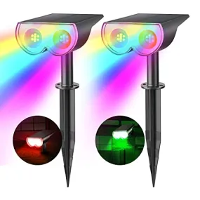 Consciot Solar Spot Lights Outdoor, Halloween Decorations 16 LEDs IP67 Waterproof Color Changing Solar Outdoor Lights, 8 Colors, 2-in-1 Adjustable Wall Lights for Garden Yard Pathway, 2 Pack(RGB)