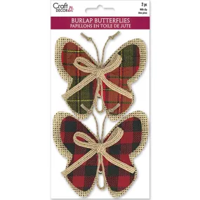 Craft Decor:  Burlap Butterflies X2 W/Clip   Burlap Ribbon -B, Plaid, 8.8cm x 10 cm
