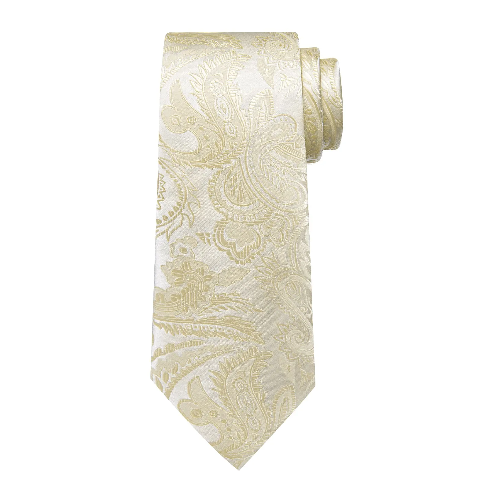DiBanGu Silk Necktie Champagne Paisley Mens Dress Tie Pocket Square Cufflinks Set