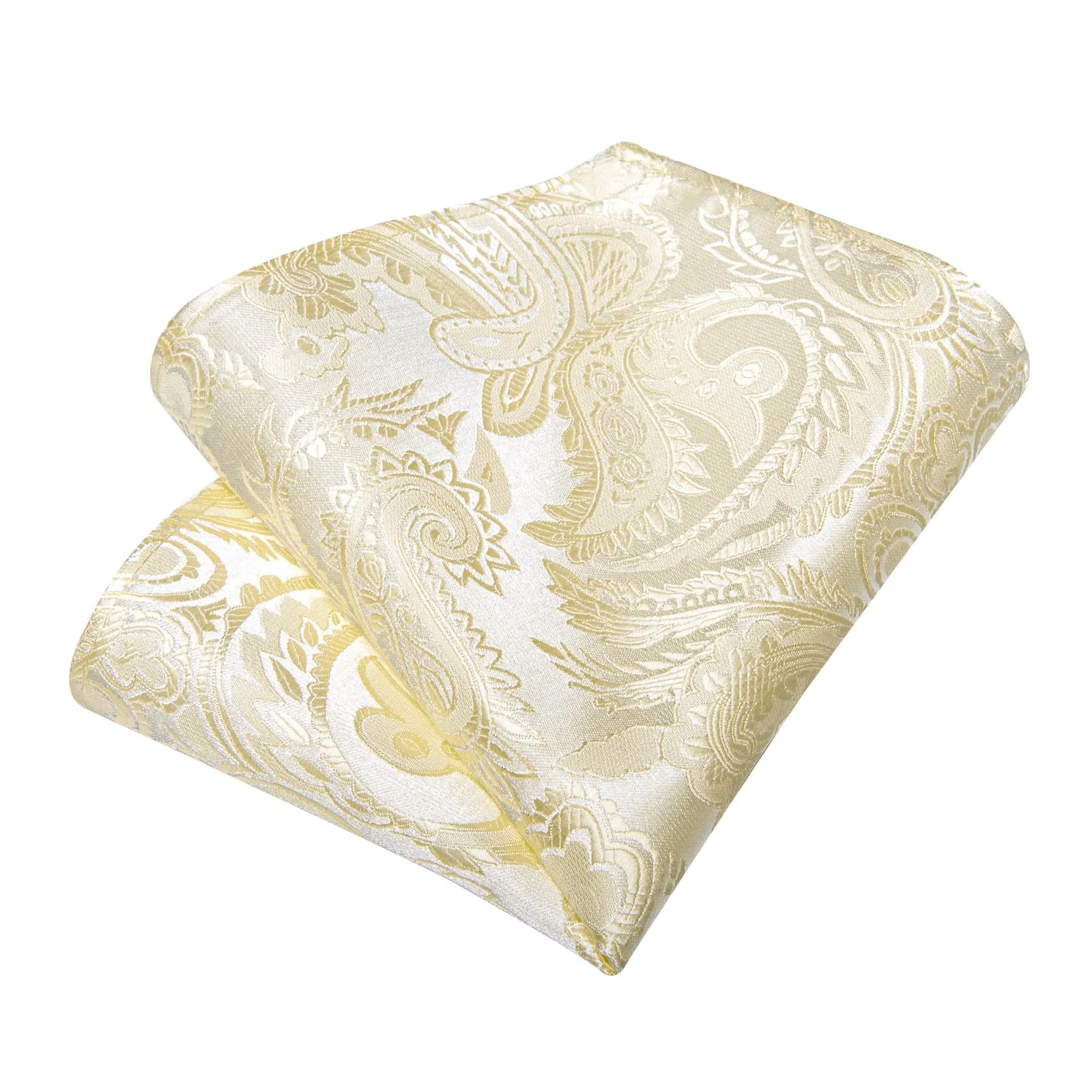 DiBanGu Silk Necktie Champagne Paisley Mens Dress Tie Pocket Square Cufflinks Set