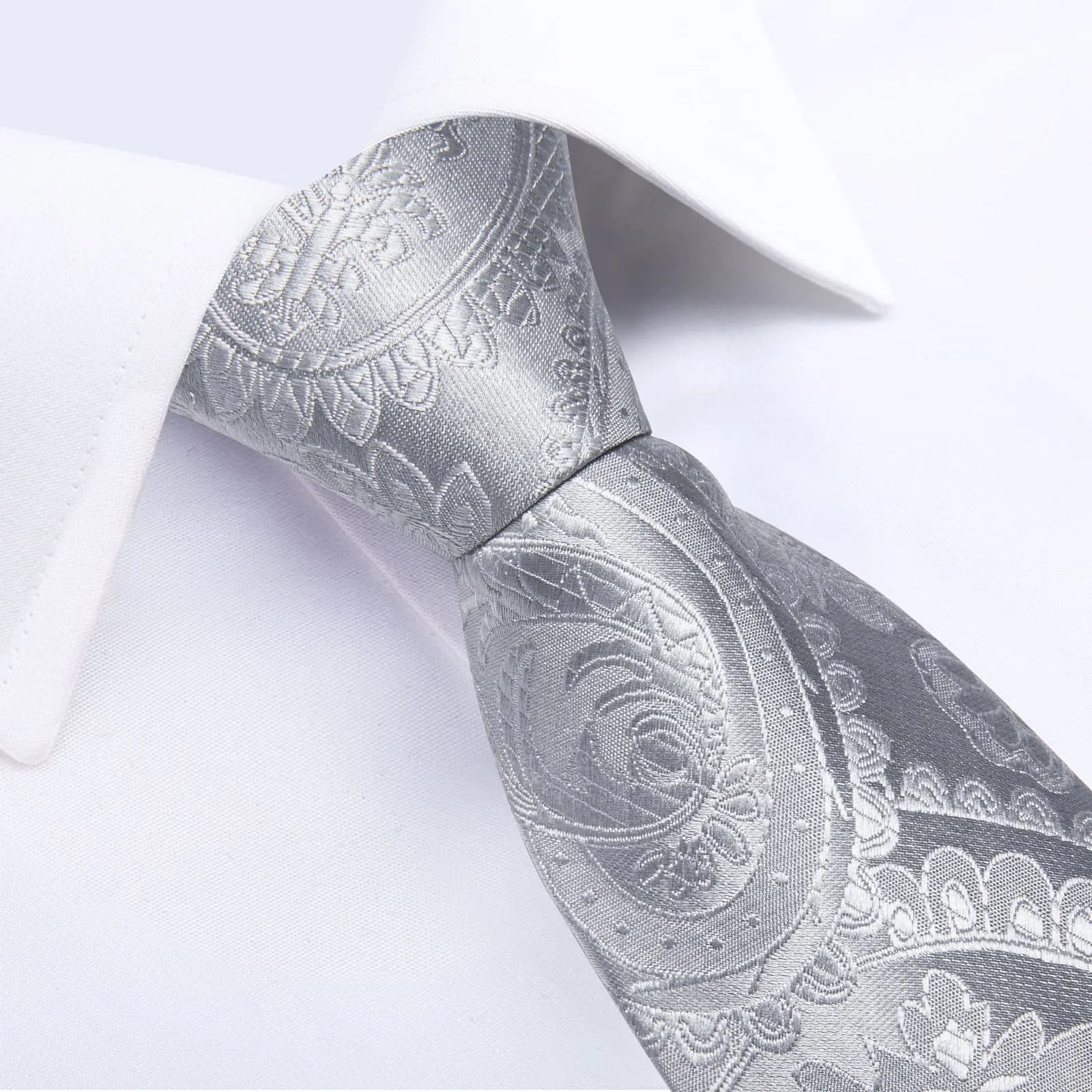 DiBanGu Silk Tie Coin Grey Paisley Lazy Easy-pull Mens Dress Tie Hanky Cufflinks Set