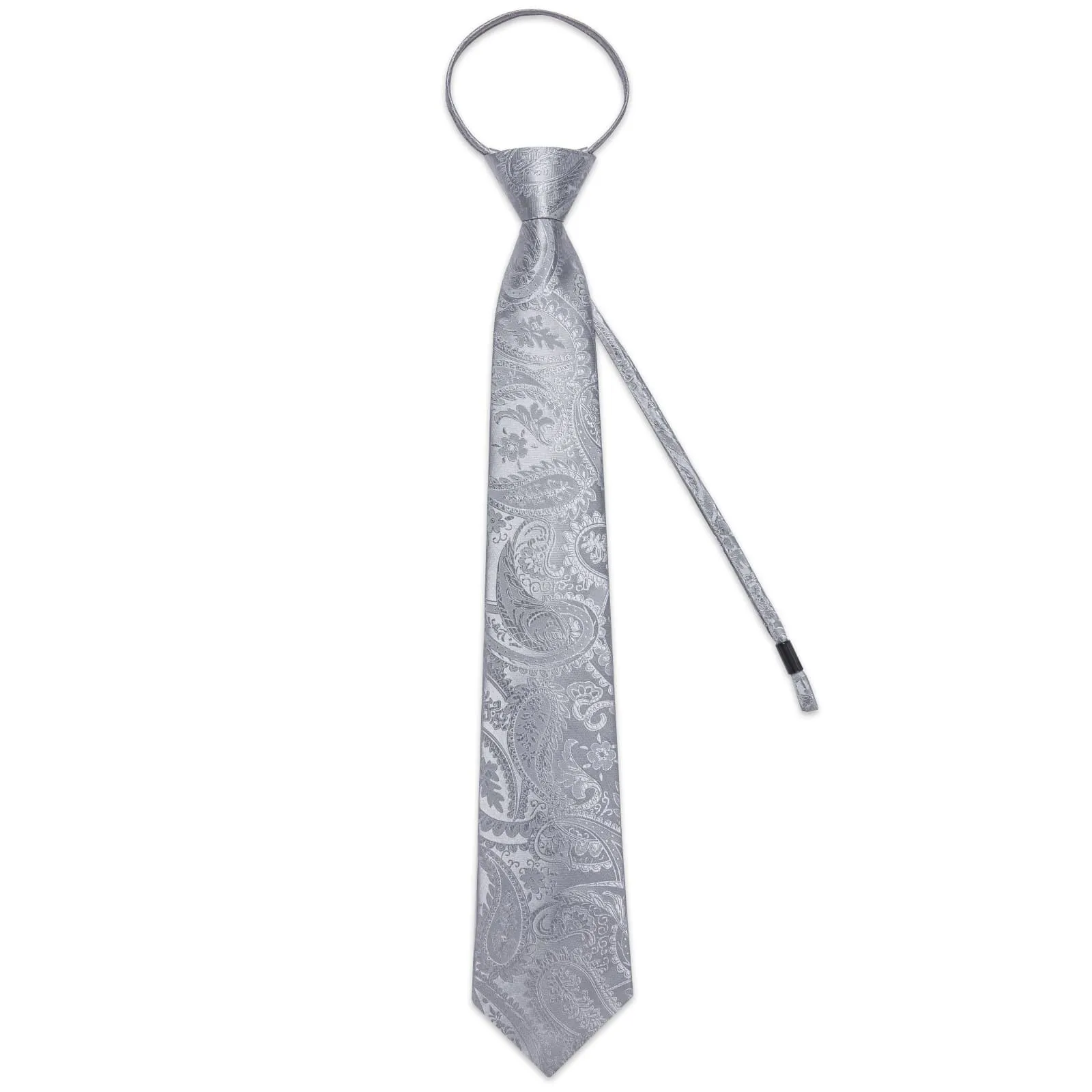 DiBanGu Silk Tie Coin Grey Paisley Lazy Easy-pull Mens Dress Tie Hanky Cufflinks Set