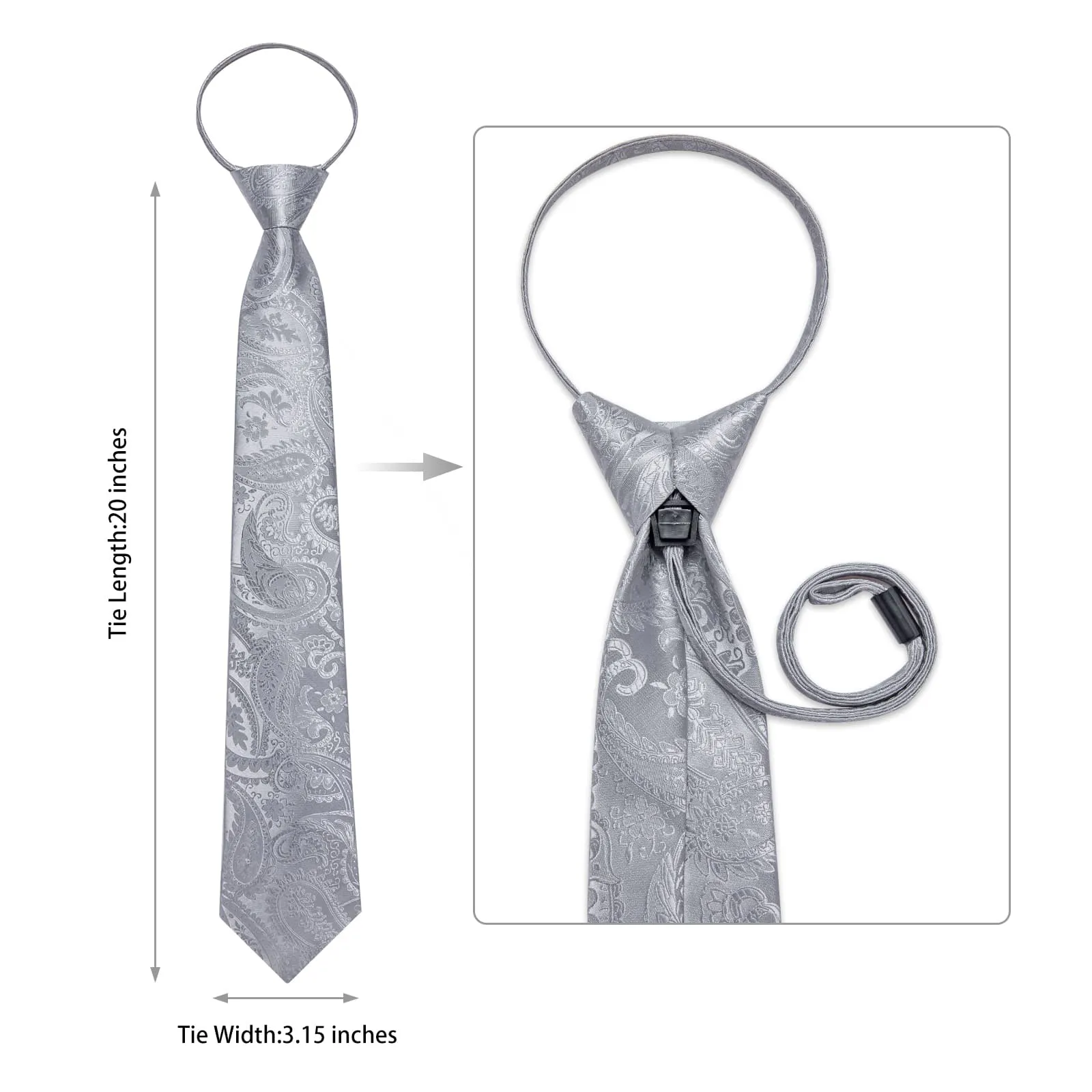 DiBanGu Silk Tie Coin Grey Paisley Lazy Easy-pull Mens Dress Tie Hanky Cufflinks Set