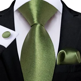 DiBanGu Silk Tie Shining Sage Green Solid Mens Formal Work Dresses Tie Handkerchief Cufflinks Set