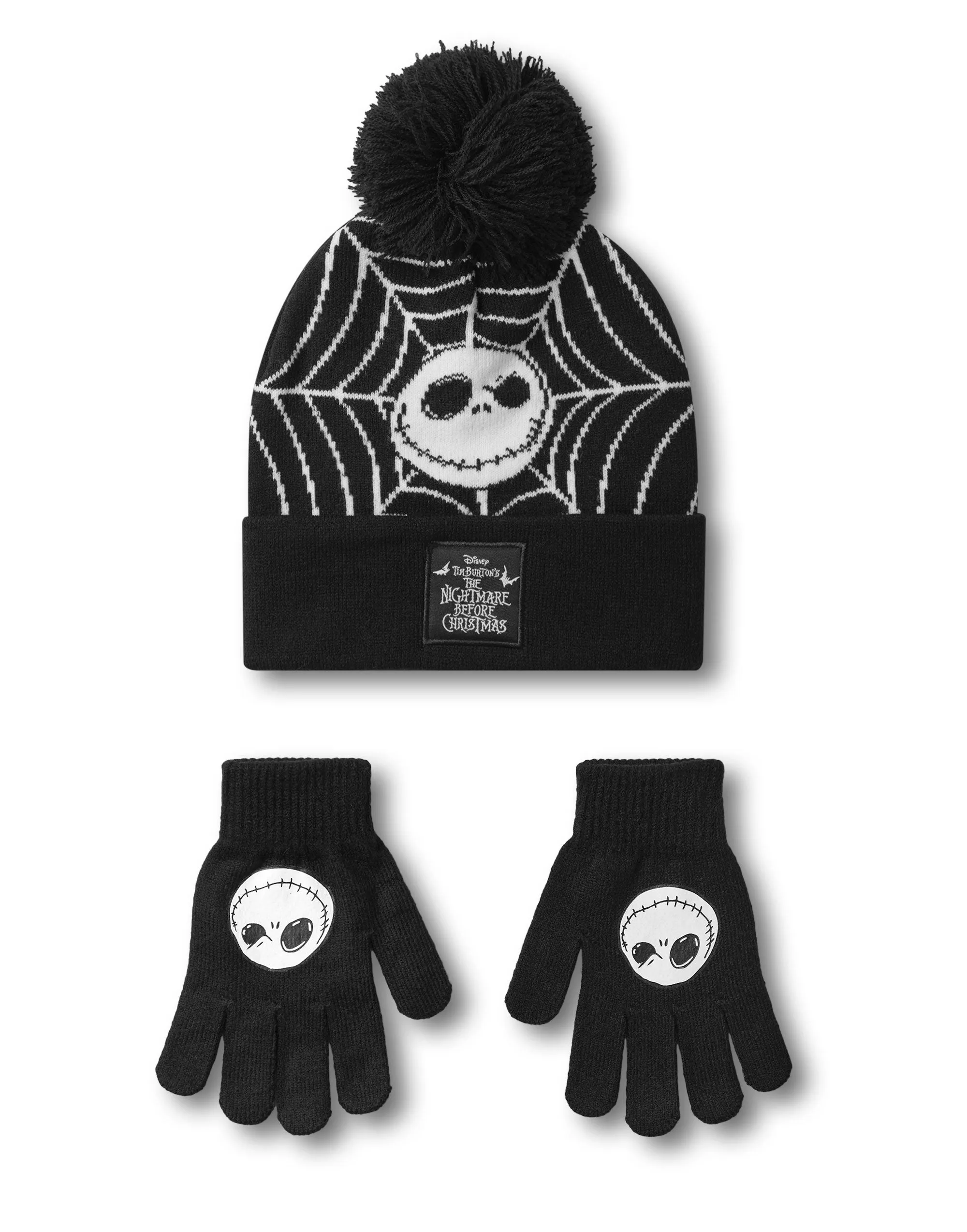 Disney The Nightmare Before Christmas Black Beanie Hat & Gloves Set