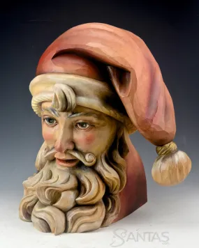 European Hand Carved Wooden Santa Claus Head