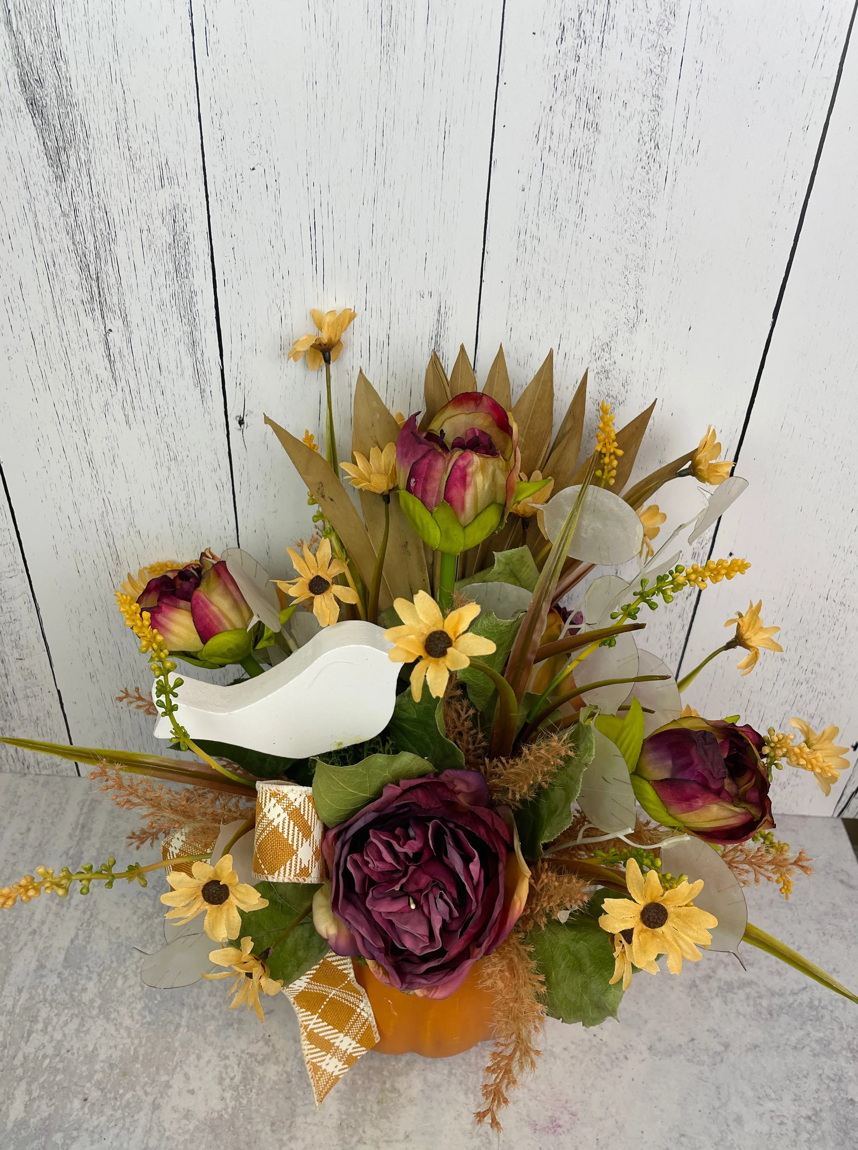 Fall Floral Arrangement in Pumpkin Container
