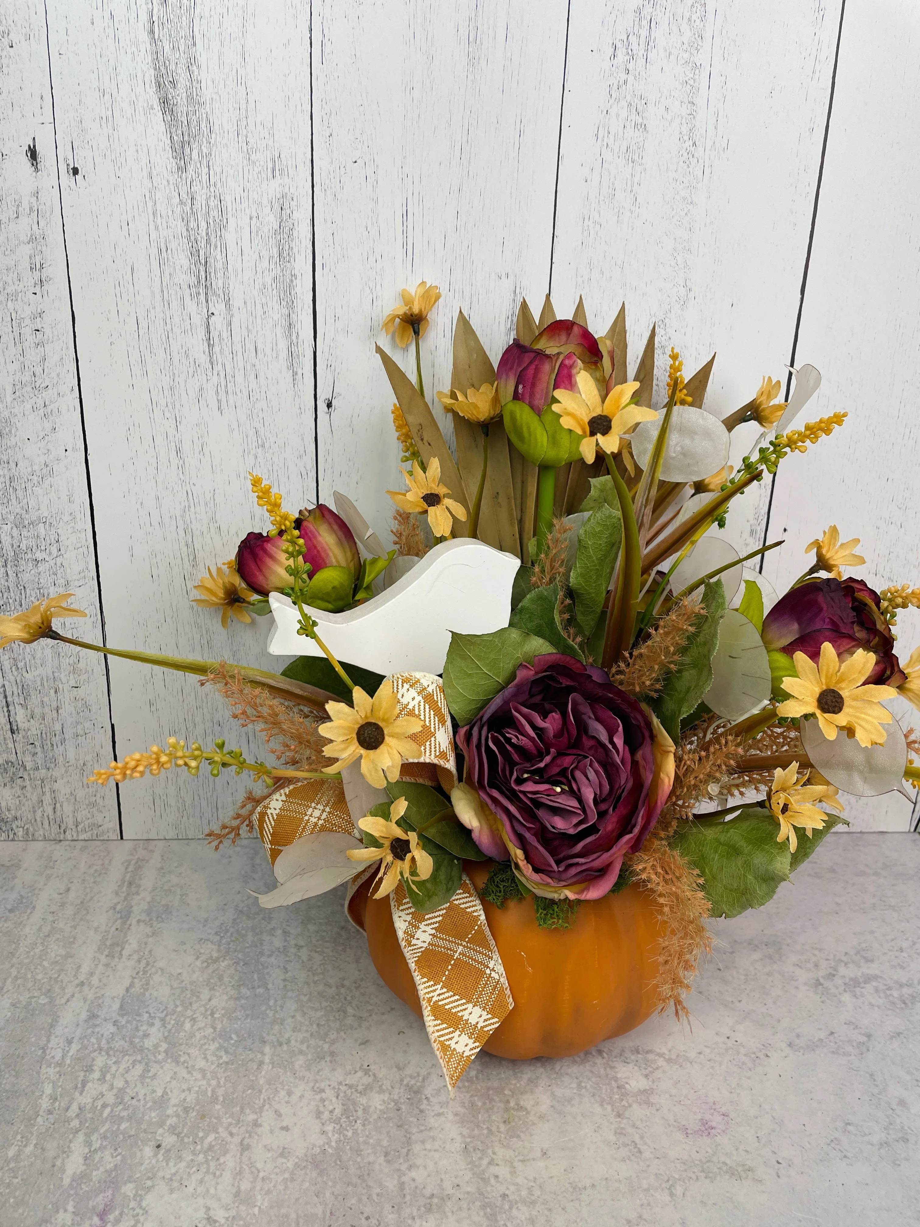 Fall Floral Arrangement in Pumpkin Container