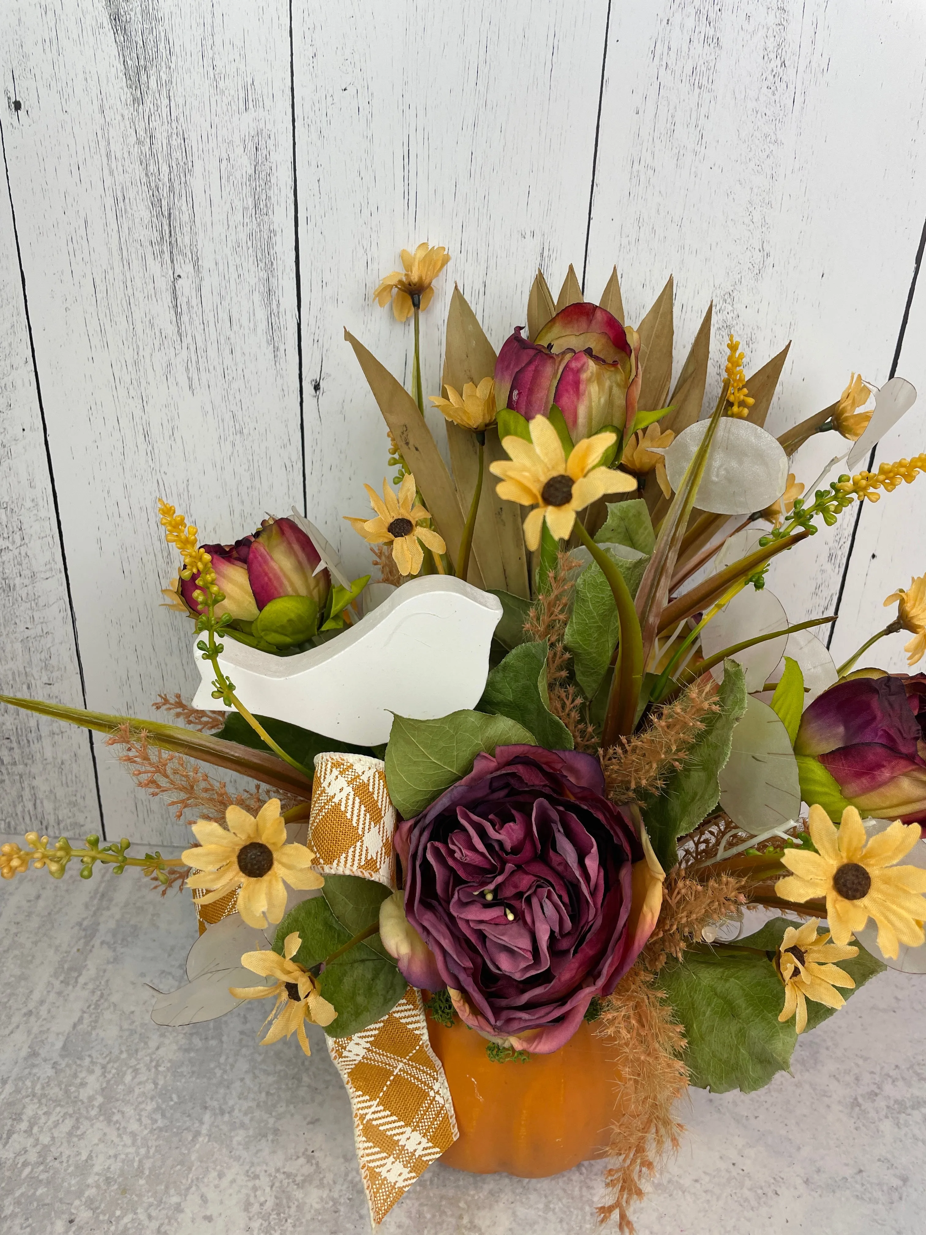 Fall Floral Arrangement in Pumpkin Container
