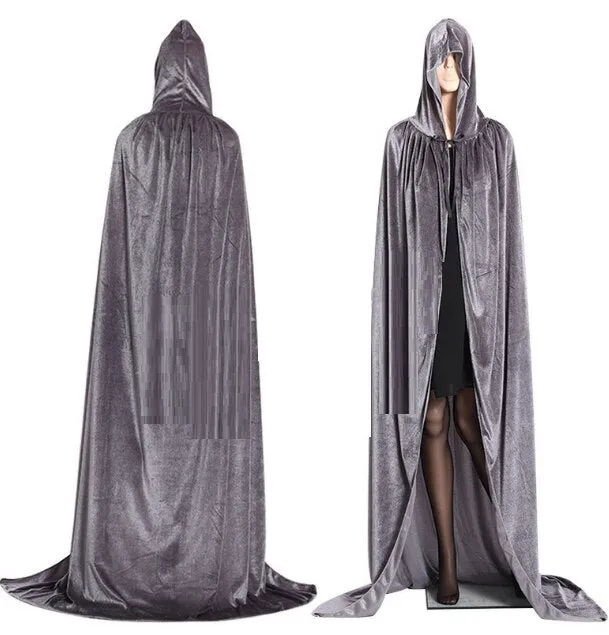Fancy Cloak Velvet Hooded Adult Witch Long Purple Green Red Black  Cloaks Hood Capes