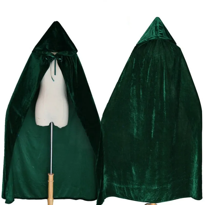 Fancy Cloak Velvet Hooded Adult Witch Long Purple Green Red Black  Cloaks Hood Capes