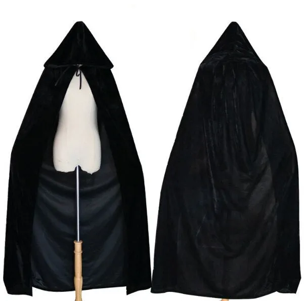 Fancy Cloak Velvet Hooded Adult Witch Long Purple Green Red Black  Cloaks Hood Capes