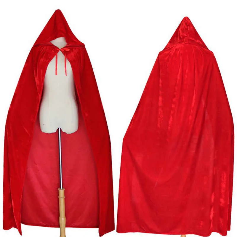 Fancy Cloak Velvet Hooded Adult Witch Long Purple Green Red Black  Cloaks Hood Capes