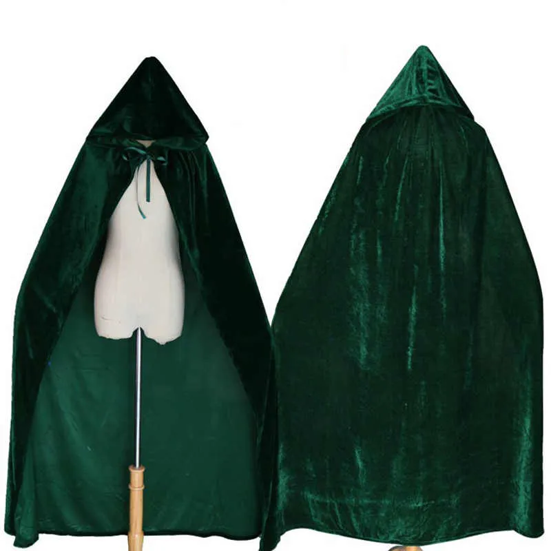 Fancy Cloak Velvet Hooded Adult Witch Long Purple Green Red Black  Cloaks Hood Capes