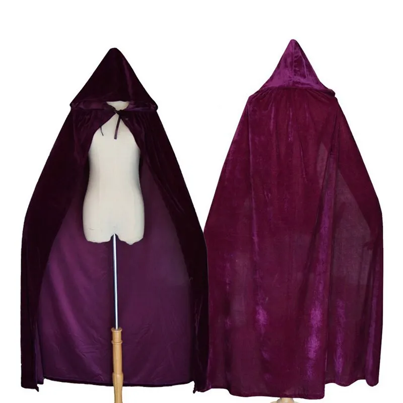 Fancy Cloak Velvet Hooded Adult Witch Long Purple Green Red Black  Cloaks Hood Capes