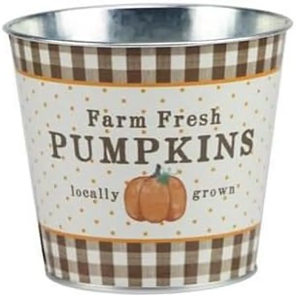 Farm Fresh Pumpkins Tin Pot - 5" Diameter, 4.5" Tall