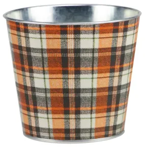 Farmhouse Fall Plaid Tin Pot - 5" Diameter, 5" Tall