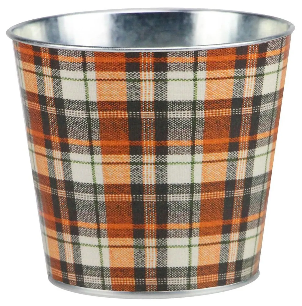 Farmhouse Fall Plaid Tin Pot - 5" Diameter, 5" Tall