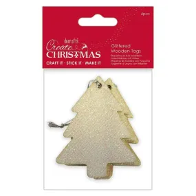 Glittered Wooden Tags (4pcs) - Tree (PMA 359924)