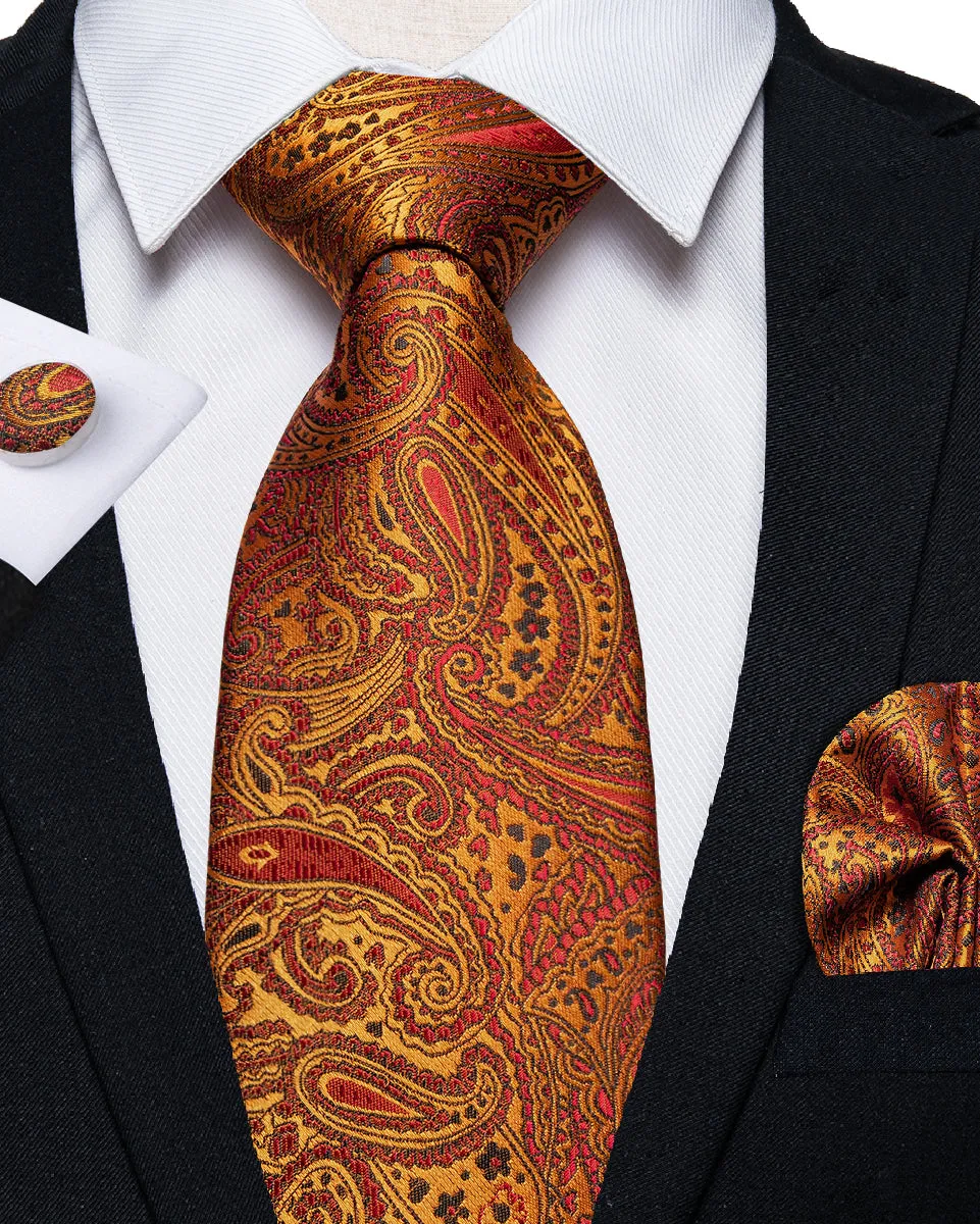 Golden brown Paisley Tie Hanky Cufflinks Set