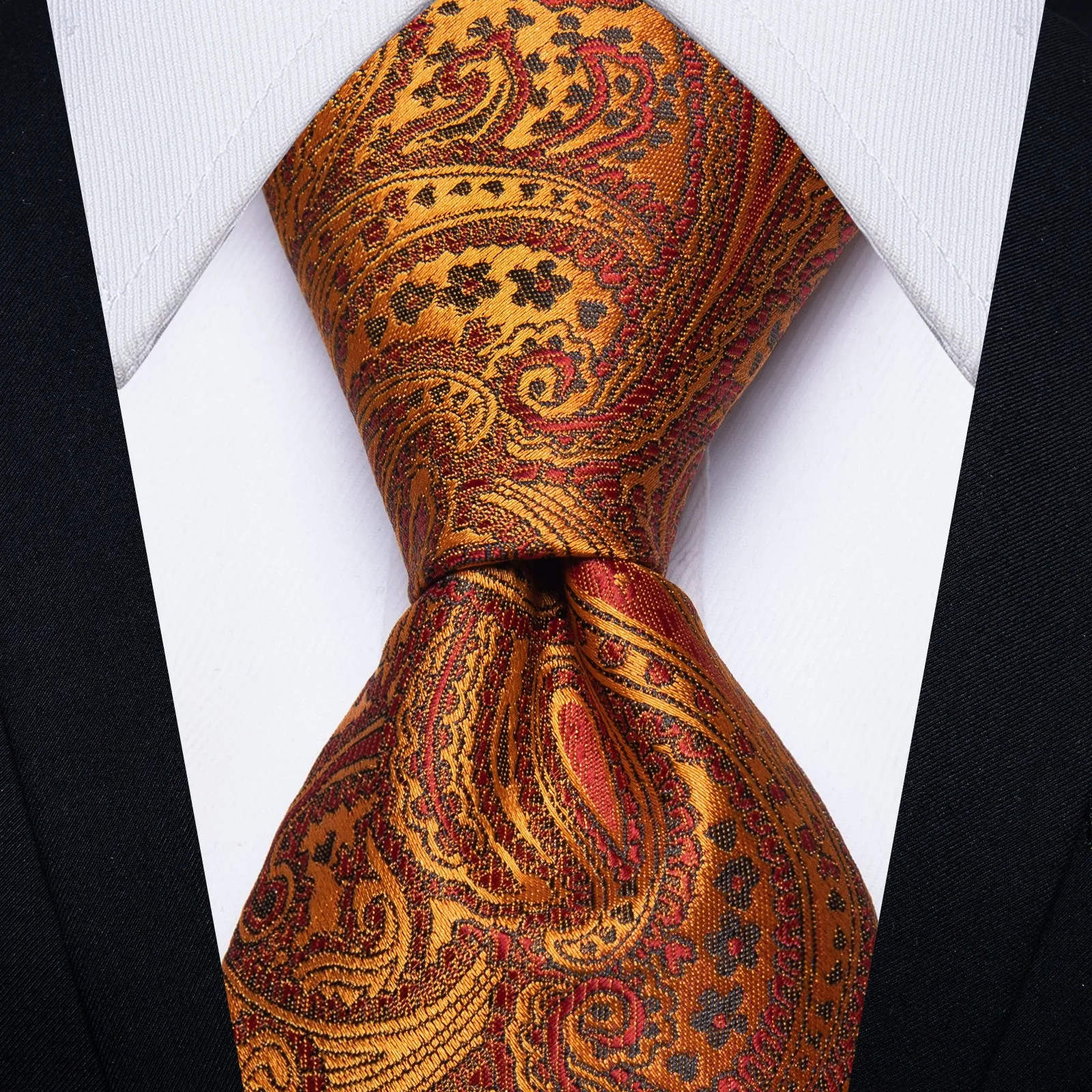 Golden brown Paisley Tie Hanky Cufflinks Set