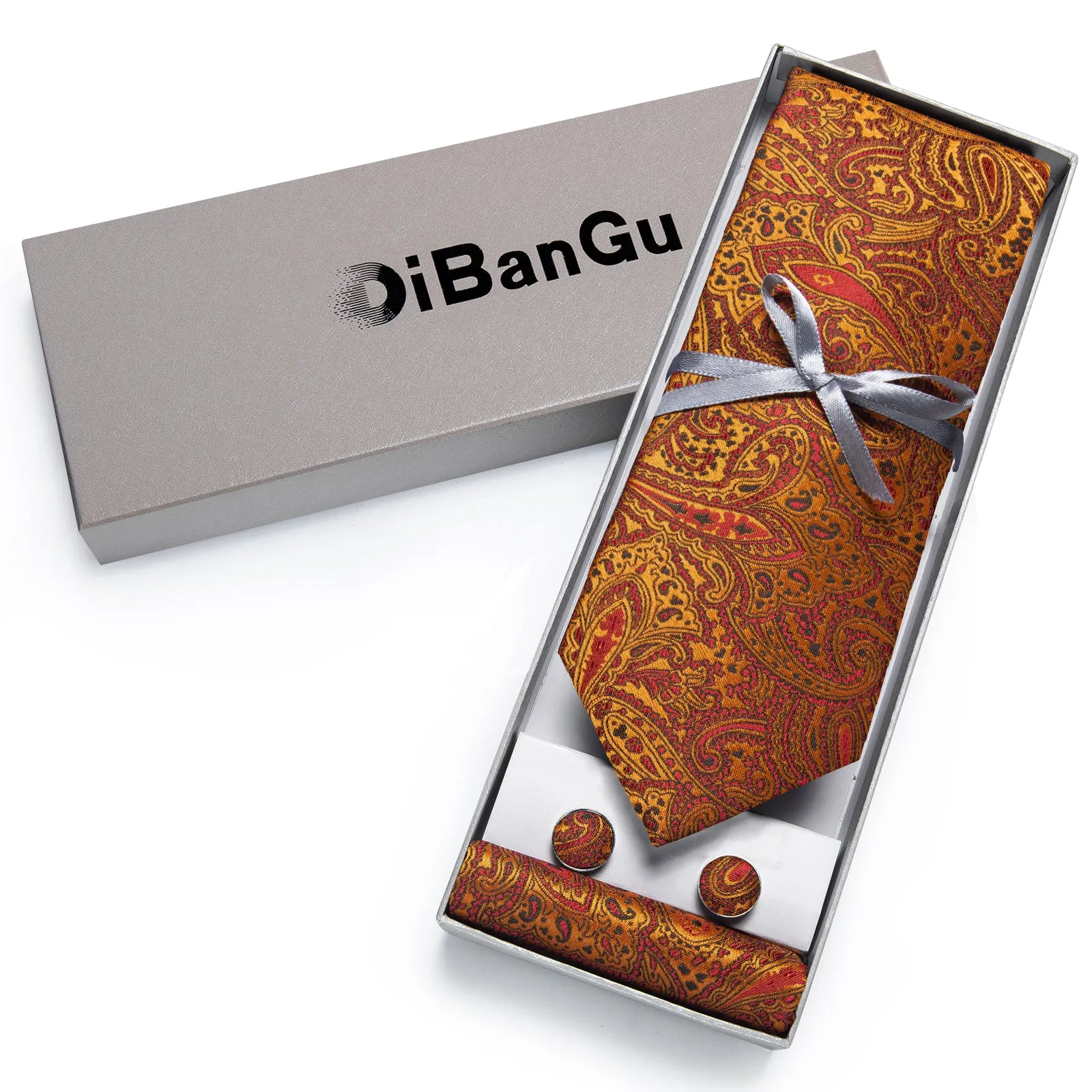 Golden brown Paisley Tie Hanky Cufflinks Set