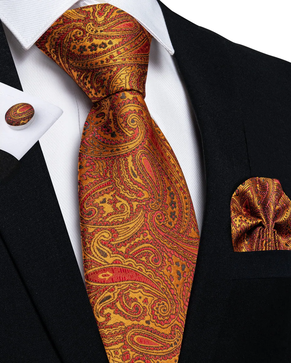 Golden brown Paisley Tie Hanky Cufflinks Set