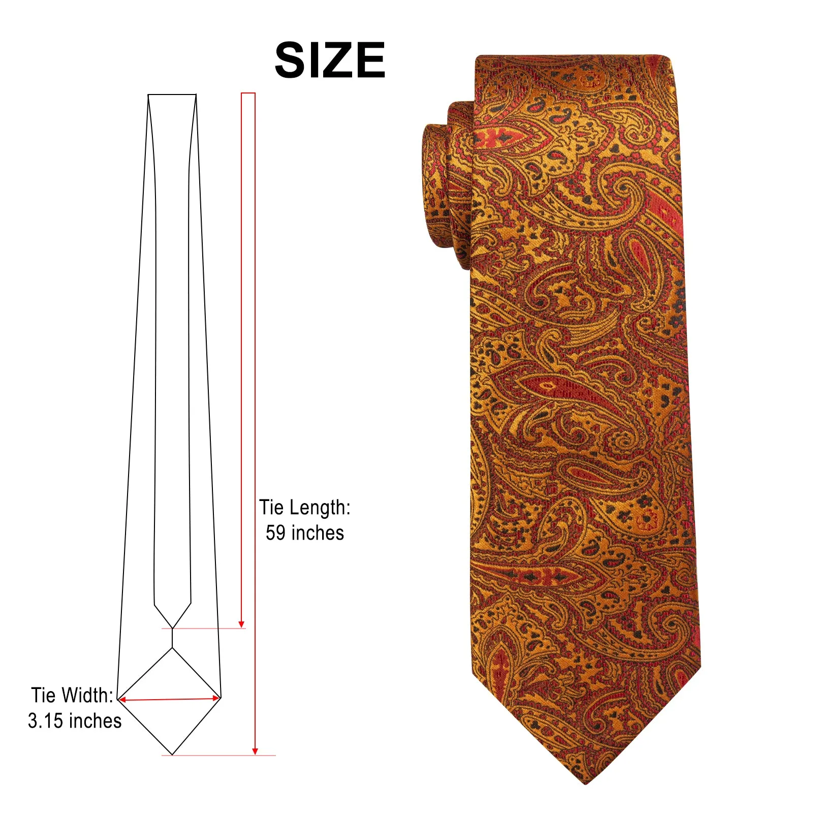 Golden brown Paisley Tie Hanky Cufflinks Set