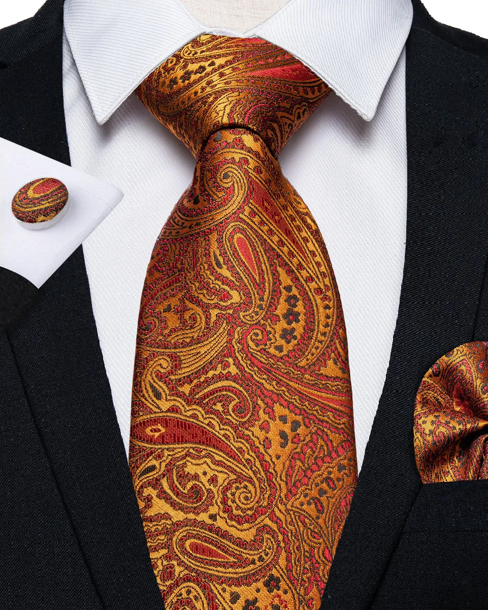 Golden brown Paisley Tie Hanky Cufflinks Set