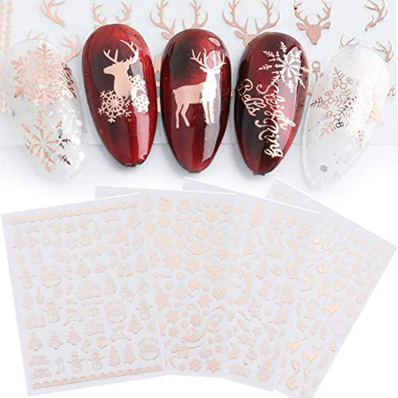 JMEOWIO 9 Sheets Christmas Nail Art Stickers Decals New 3D Snowflake Elk Pattern DIY Decoration Tools Accessories Long Beauty for Women Girls Kids