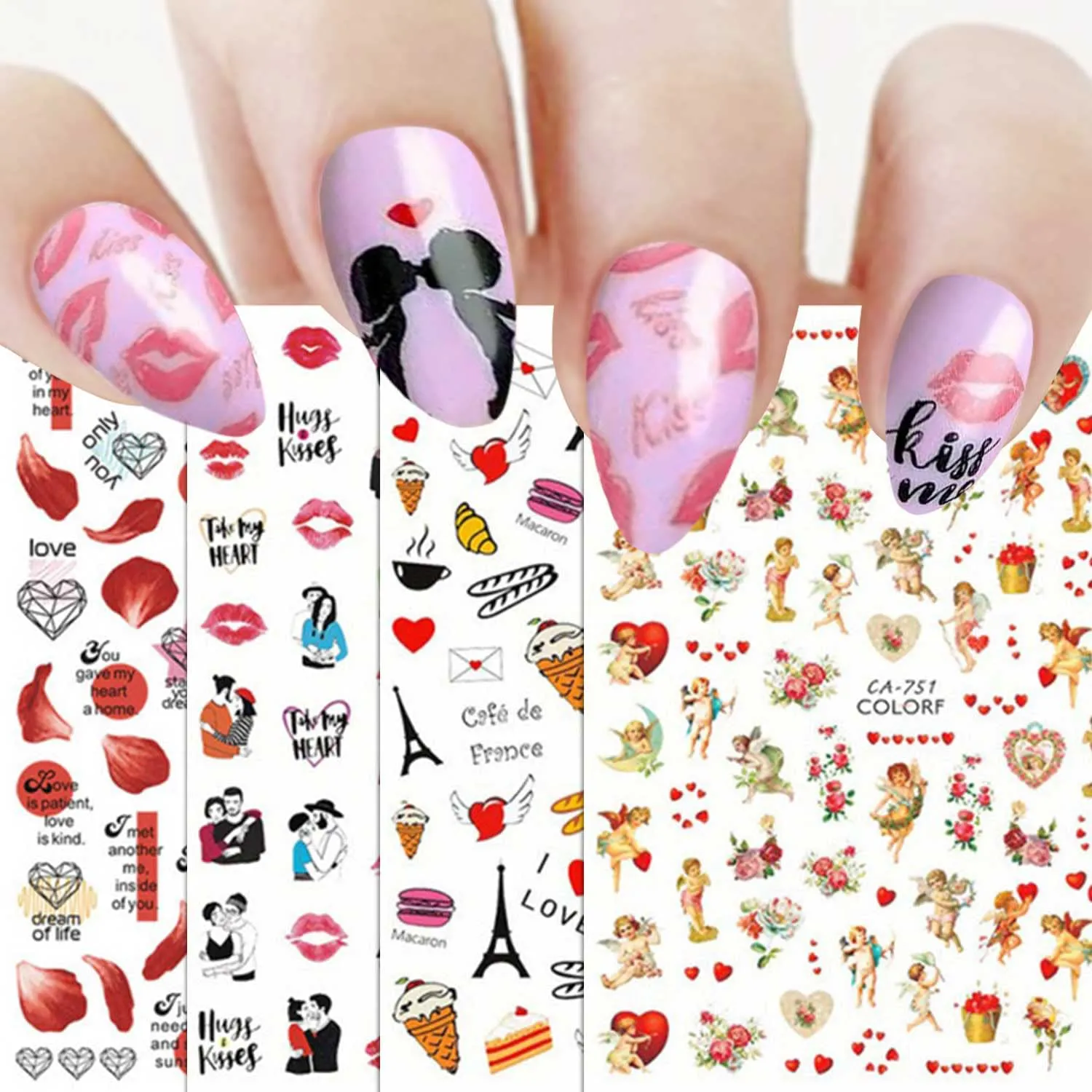 JMEOWIO 9 Sheets Christmas Nail Art Stickers Decals New 3D Snowflake Elk Pattern DIY Decoration Tools Accessories Long Beauty for Women Girls Kids