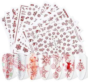JMEOWIO 9 Sheets Christmas Nail Art Stickers Decals New 3D Snowflake Elk Pattern DIY Decoration Tools Accessories Long Beauty for Women Girls Kids