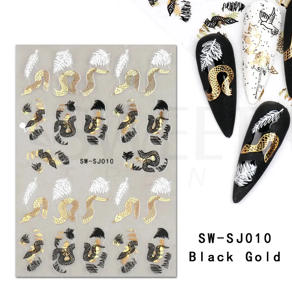 Joskaa 3D Christmas Nail Stickers Elk Snowflake Nails Sliders Geometric Silver Rose Gold Metal Stripe Letters Curve Gel Manicure Decor