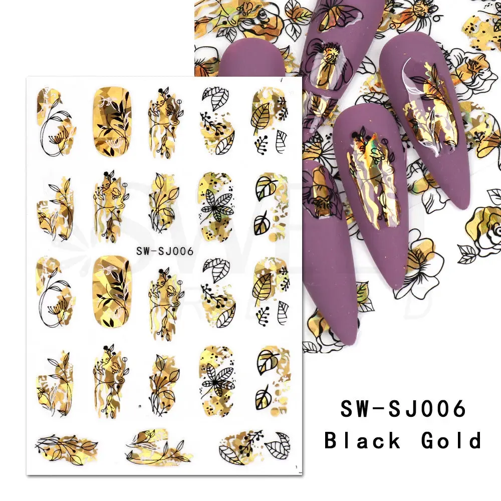 Joskaa 3D Christmas Nail Stickers Elk Snowflake Nails Sliders Geometric Silver Rose Gold Metal Stripe Letters Curve Gel Manicure Decor