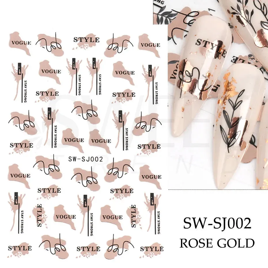 Joskaa 3D Christmas Nail Stickers Elk Snowflake Nails Sliders Geometric Silver Rose Gold Metal Stripe Letters Curve Gel Manicure Decor