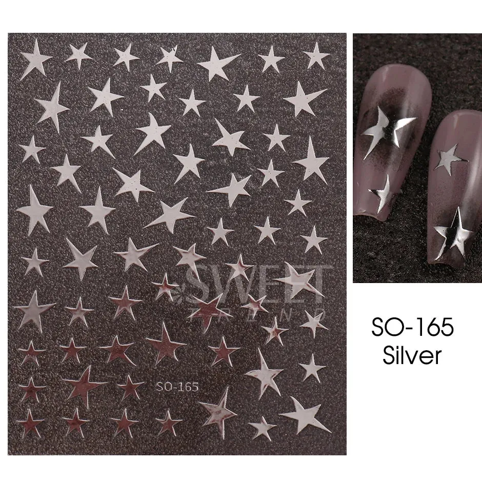 Joskaa 3D Christmas Nail Stickers Elk Snowflake Nails Sliders Geometric Silver Rose Gold Metal Stripe Letters Curve Gel Manicure Decor