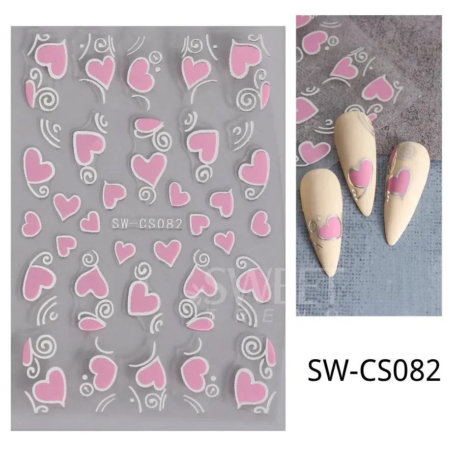 Joskaa 3D Christmas Nail Stickers Elk Snowflake Nails Sliders Geometric Silver Rose Gold Metal Stripe Letters Curve Gel Manicure Decor