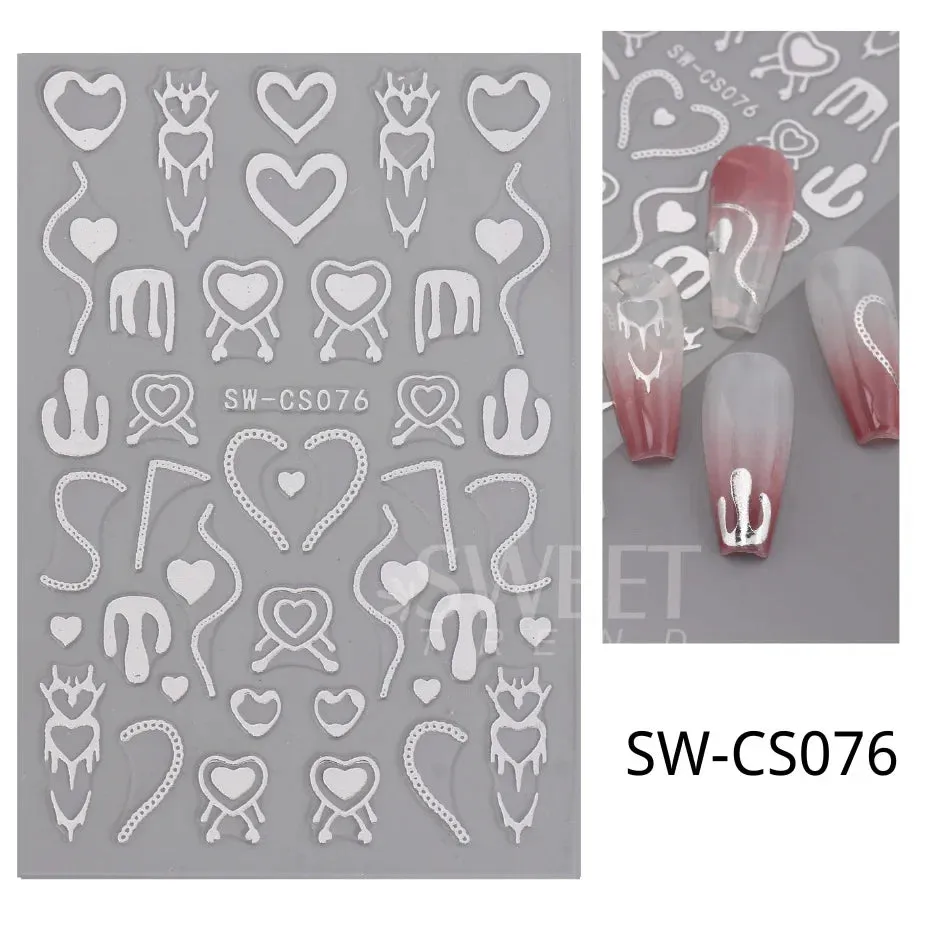 Joskaa 3D Christmas Nail Stickers Elk Snowflake Nails Sliders Geometric Silver Rose Gold Metal Stripe Letters Curve Gel Manicure Decor
