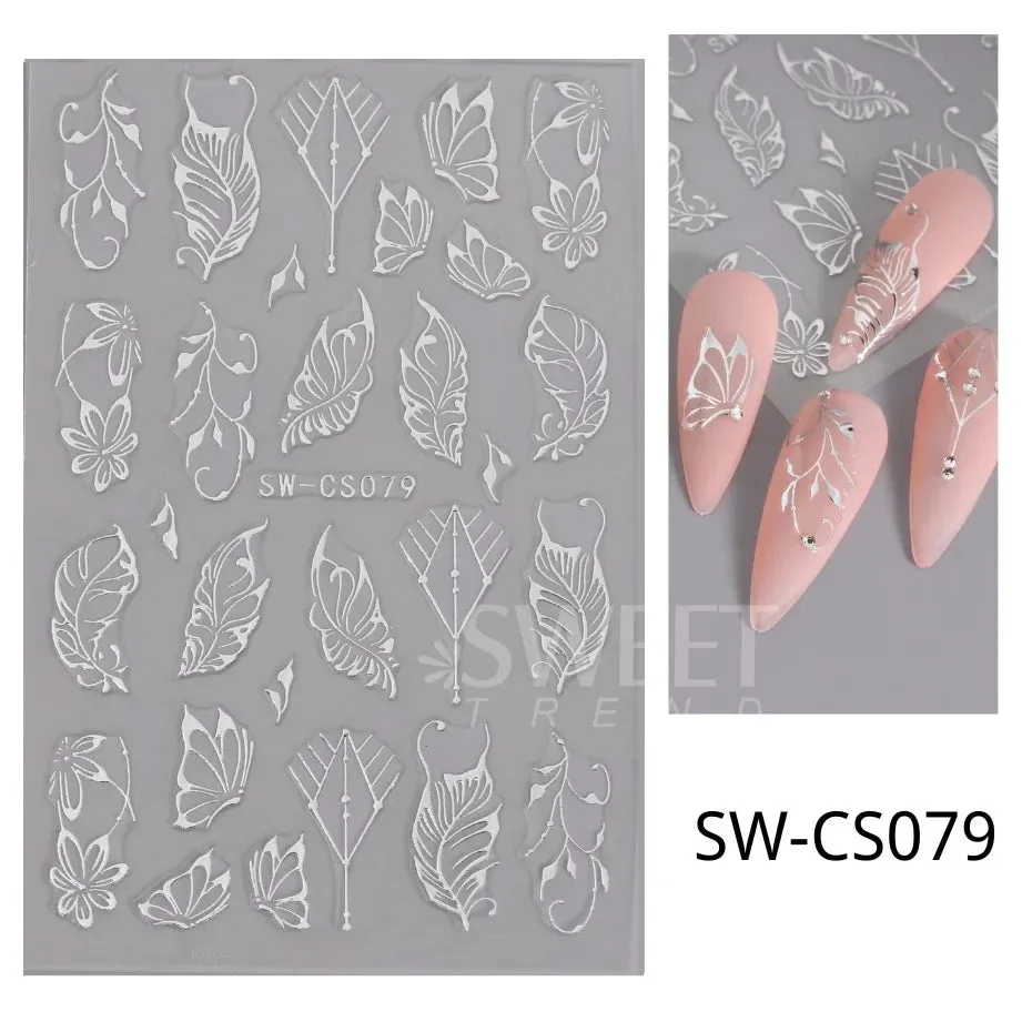 Joskaa 3D Christmas Nail Stickers Elk Snowflake Nails Sliders Geometric Silver Rose Gold Metal Stripe Letters Curve Gel Manicure Decor