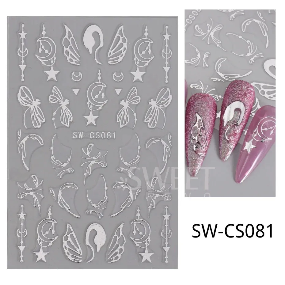 Joskaa 3D Christmas Nail Stickers Elk Snowflake Nails Sliders Geometric Silver Rose Gold Metal Stripe Letters Curve Gel Manicure Decor