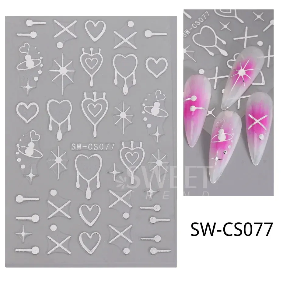 Joskaa 3D Christmas Nail Stickers Elk Snowflake Nails Sliders Geometric Silver Rose Gold Metal Stripe Letters Curve Gel Manicure Decor