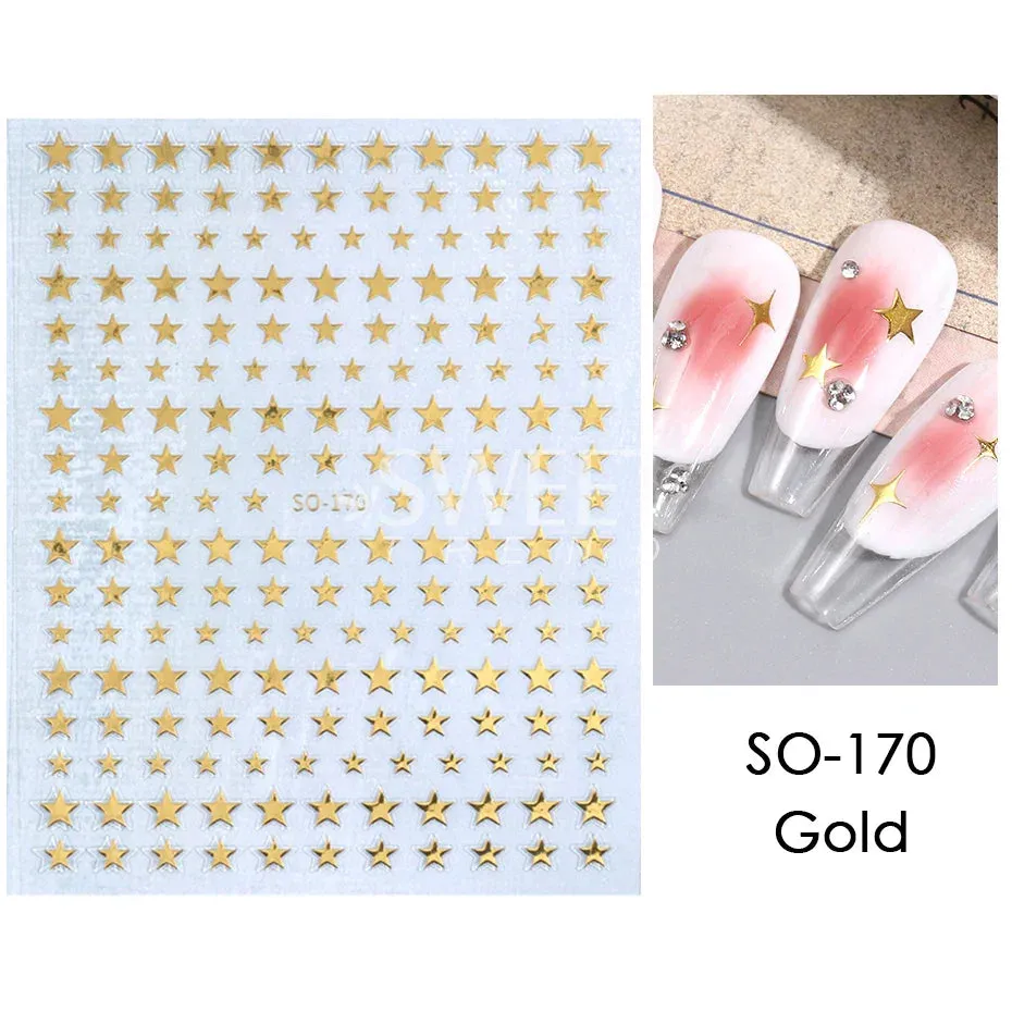 Joskaa 3D Christmas Nail Stickers Elk Snowflake Nails Sliders Geometric Silver Rose Gold Metal Stripe Letters Curve Gel Manicure Decor