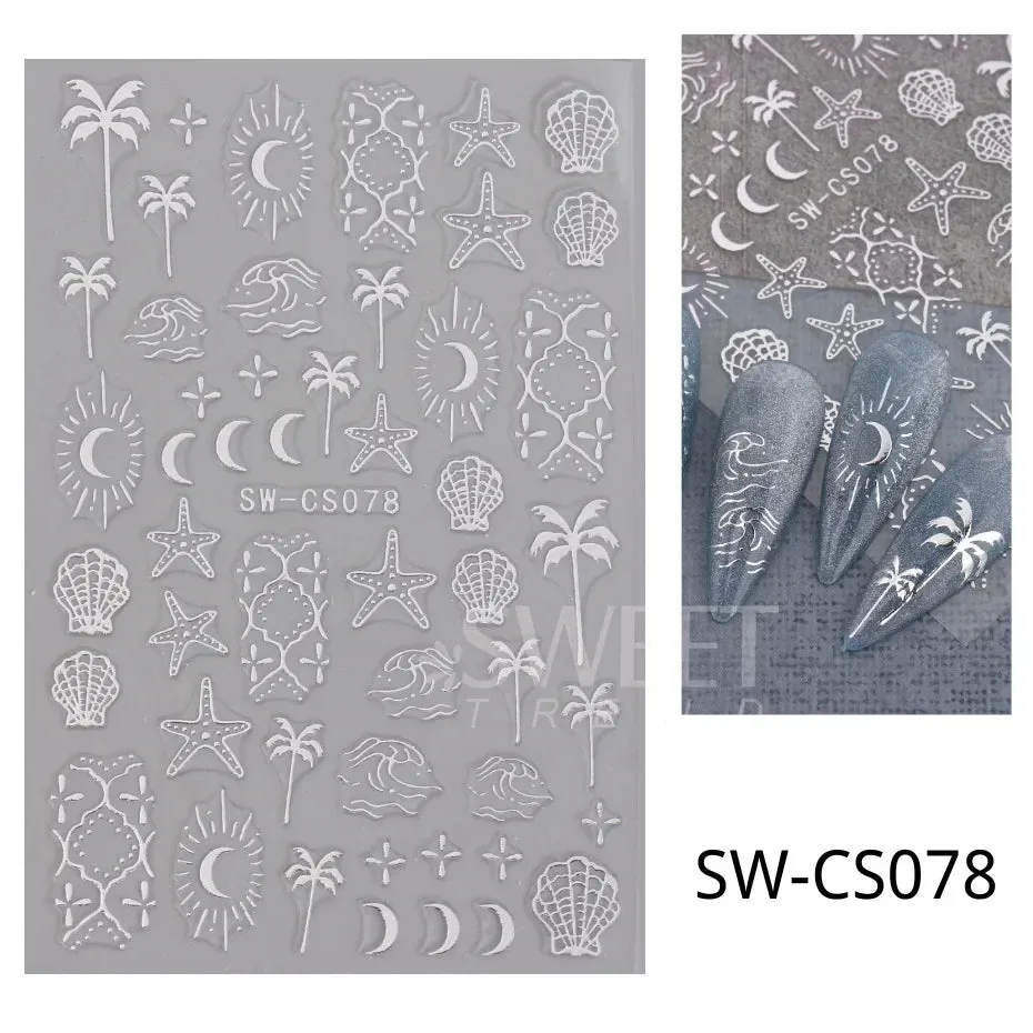Joskaa 3D Christmas Nail Stickers Elk Snowflake Nails Sliders Geometric Silver Rose Gold Metal Stripe Letters Curve Gel Manicure Decor