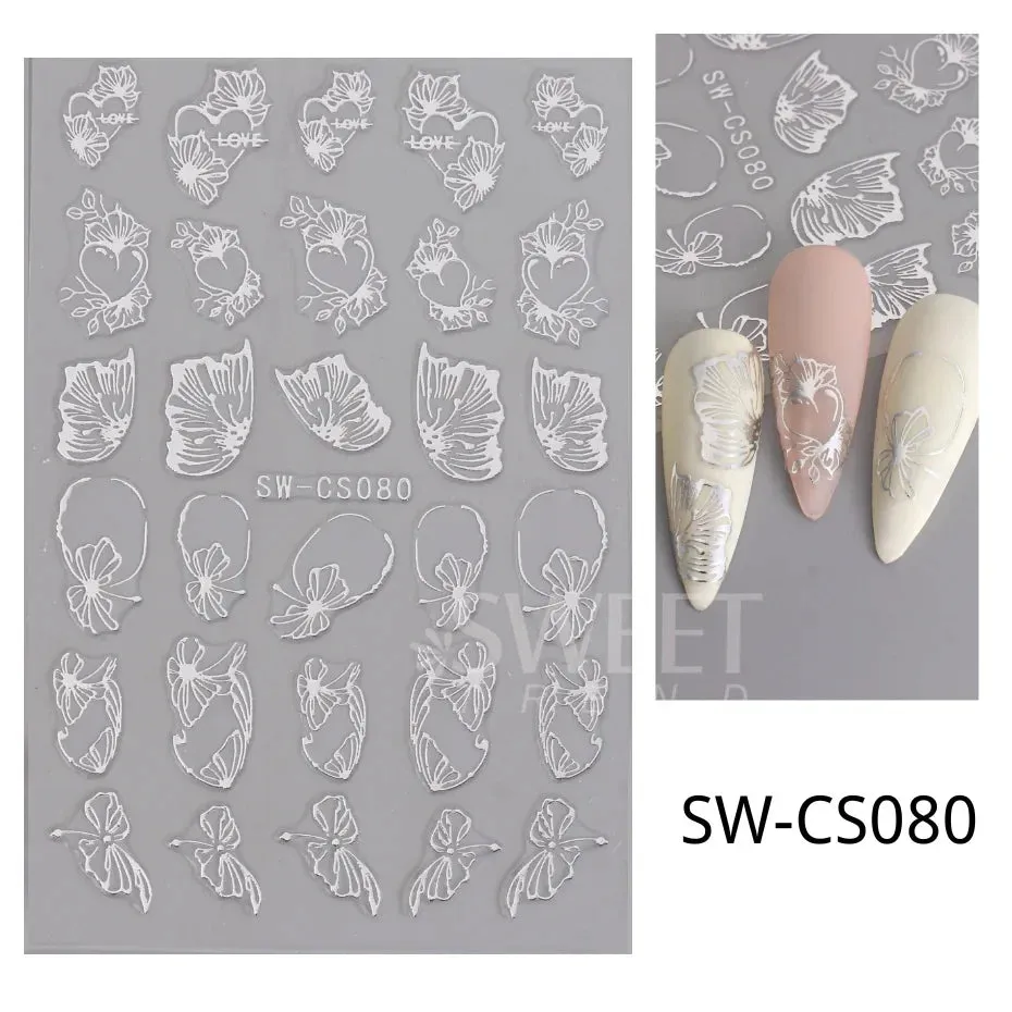 Joskaa 3D Christmas Nail Stickers Elk Snowflake Nails Sliders Geometric Silver Rose Gold Metal Stripe Letters Curve Gel Manicure Decor