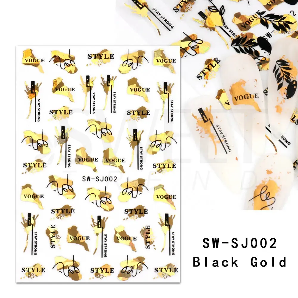 Joskaa 3D Christmas Nail Stickers Elk Snowflake Nails Sliders Geometric Silver Rose Gold Metal Stripe Letters Curve Gel Manicure Decor