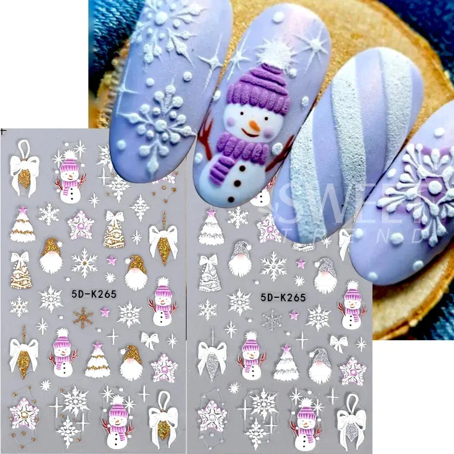 Joskaa Christmas Nail Sticker 5D Gold Glitter Snowflake Elk Penguin Bells Design Adhesive Nail Slider Decals Winter Manicure Decoration