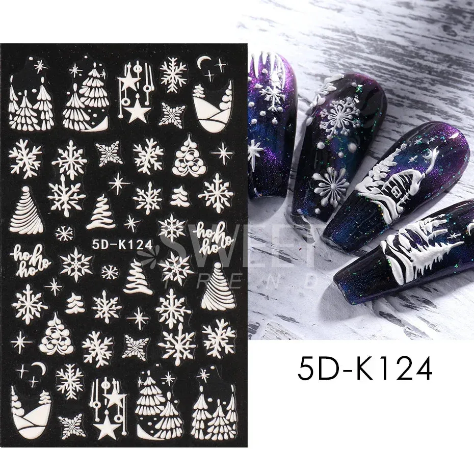 Joskaa Christmas Nail Sticker 5D Gold Glitter Snowflake Elk Penguin Bells Design Adhesive Nail Slider Decals Winter Manicure Decoration